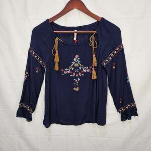 Raga [Sample] Blouse Sheer Peasant Top Blue Size XS/Small